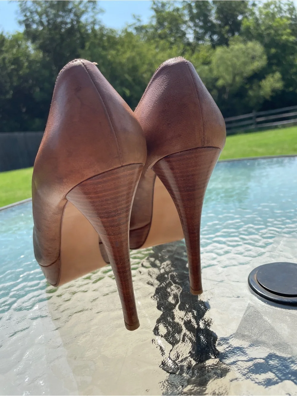 Stuart Weitzman Cognac Brown Leather Platform Pumps - Picture 4 of 5